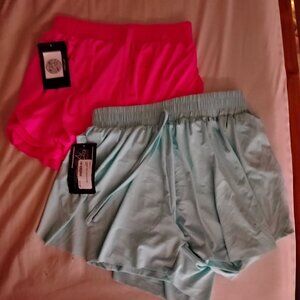 bright pink and blue flowy shorts